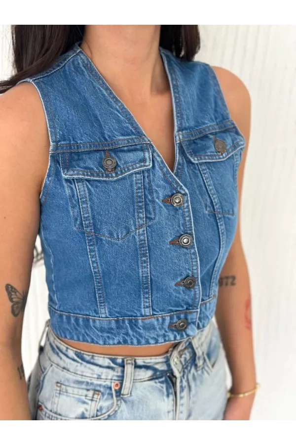 Kot Jeans Kadın Yelek - Mavi