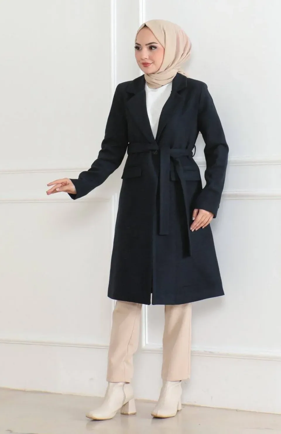 Kadın Düğmeli İçi Astarlı Kaşmir Kaşe Kaban - Lacivert Somersan Giyim | Kadın, Erkek ve Çocuk Moda