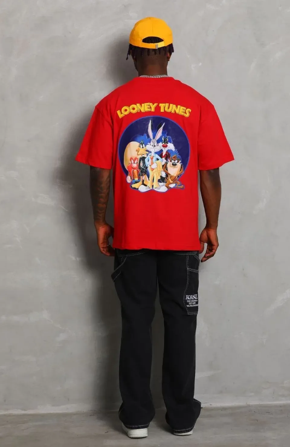 Unisex Oversize Baskılı Bisiklet Yaka T-Shirt - Kırmızı