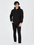 Unisex Tam Fermuarlı Kapşonlu  SweatShirt - Siyah