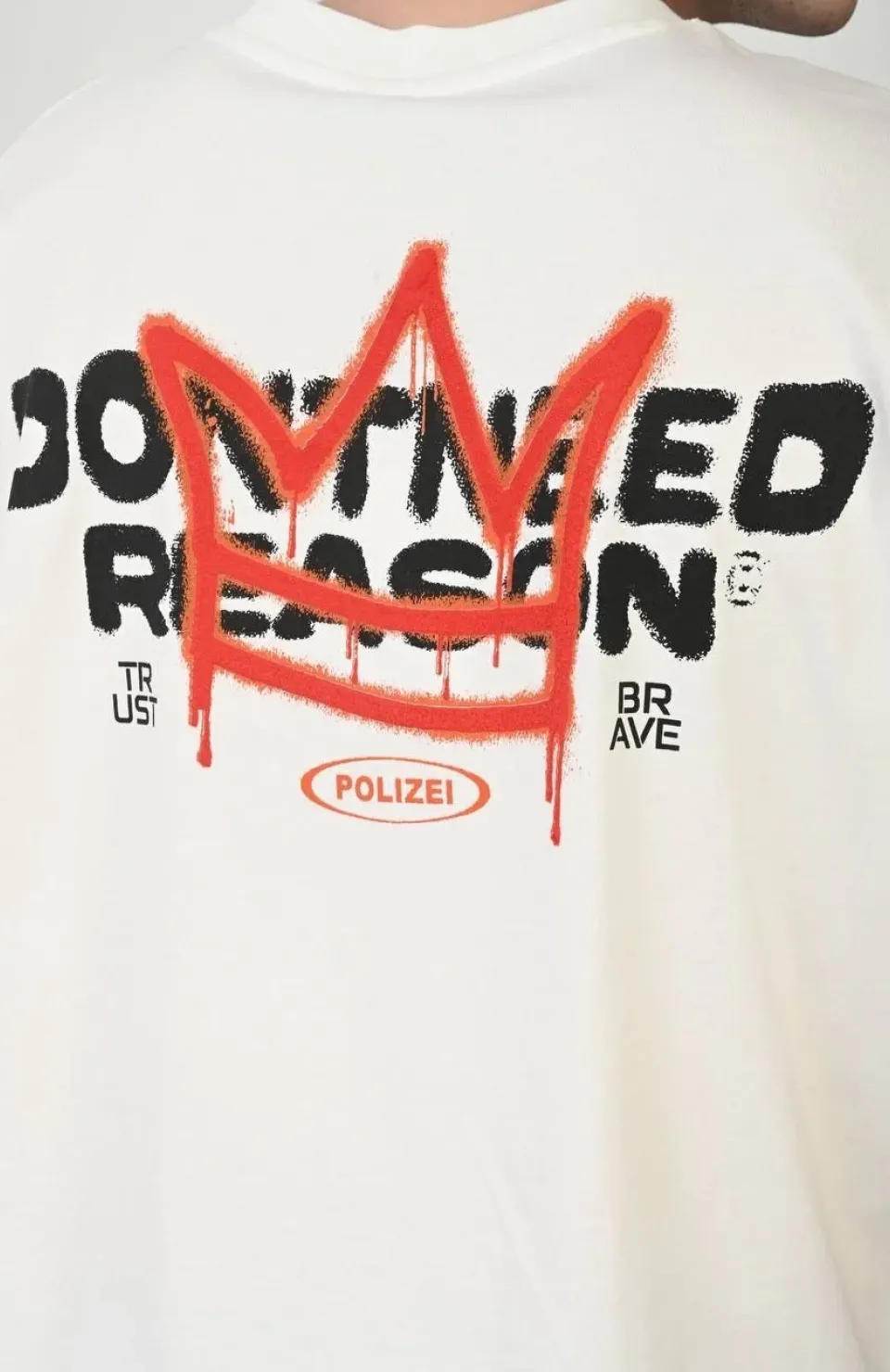 Unisex Bisiklet Yaka Baskılı Oversize T-Shirt - Beyaz