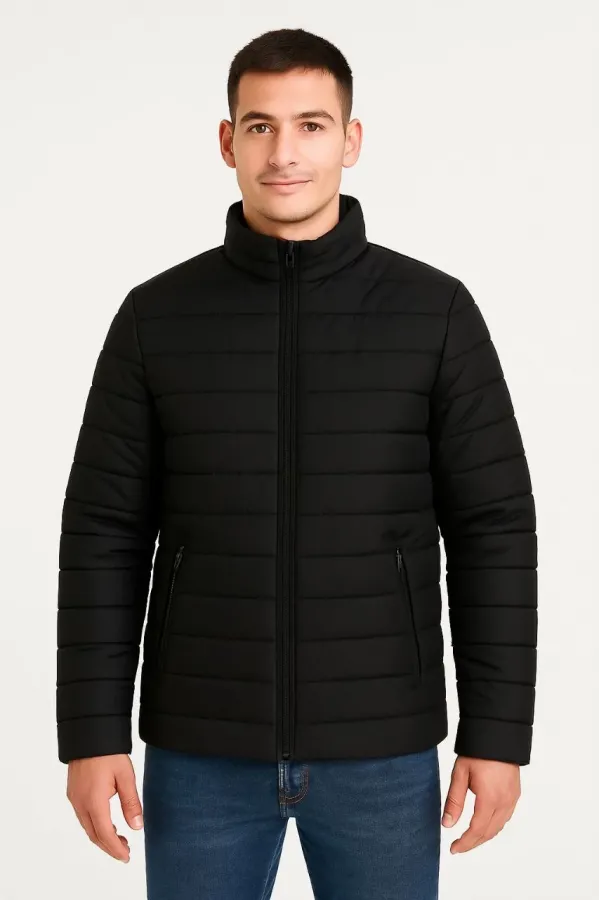 Erkek Bomber Mont Ceket – Su İtici Kumaş, Kapitone Astarlı, Fermuarlı, Kışlık - Siyah