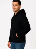 Erkek Üç İplik Kapüşonlu Tam Fermuarlı Kanguru Çepli SweatShirt Hoodie - Siyah
