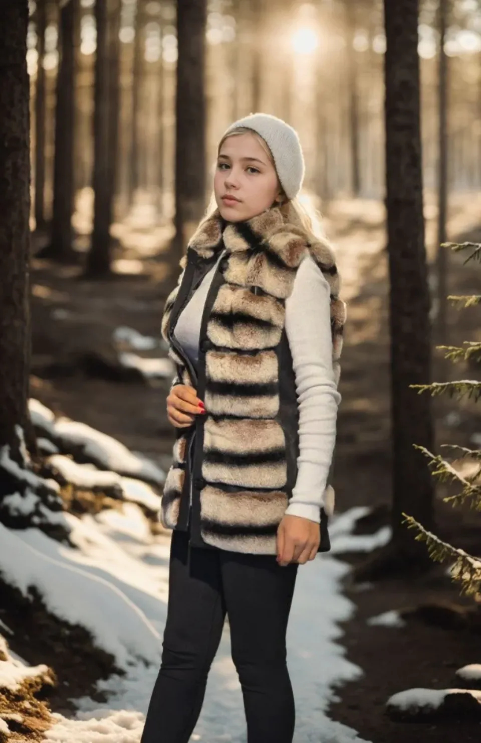 Kadın Kolsuz Hakiki Deri Kürk - Siyah