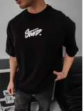 Erkek Baskılı Oversize T-shirt - Siyah