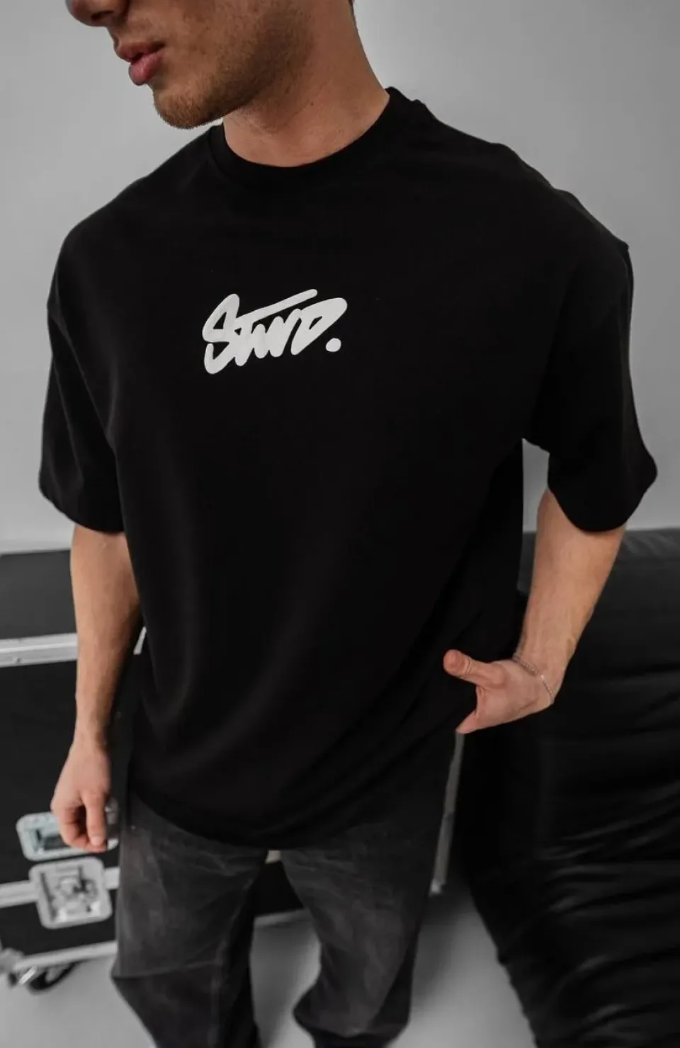 Erkek Baskılı Oversize T-shirt - Siyah