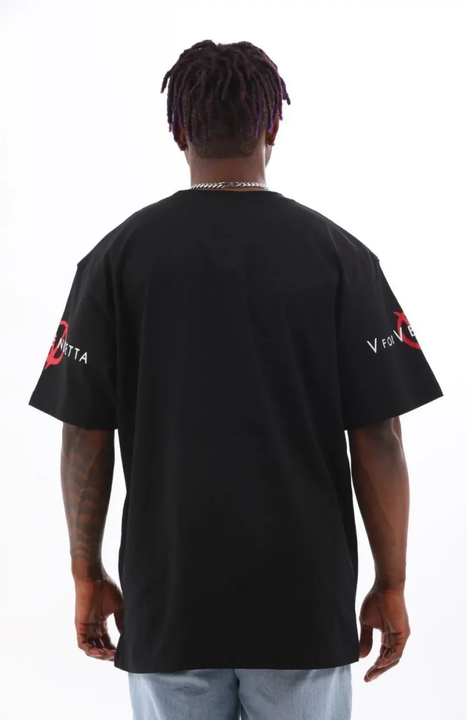 Unisex Oversize Baskılı Bisiklet Yaka T-Shirt - Siyah