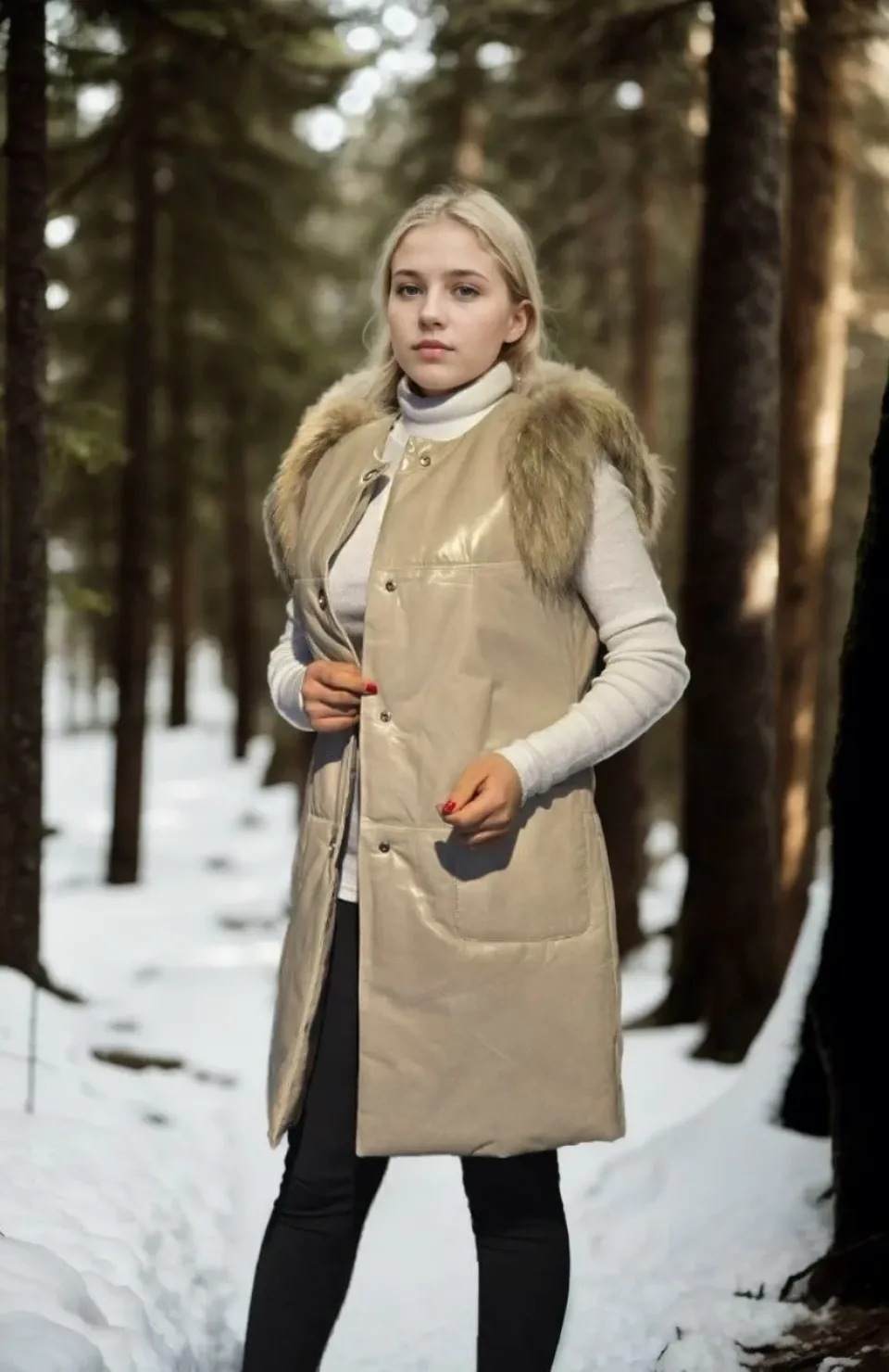 Kadın Kolsuz Hakiki Deri Kürk - Krem Somersan Giyim | Kadın, Erkek ve Çocuk Moda