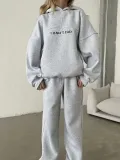 Nakış İşlemeli Üç İplik Sweat Takım- Gri