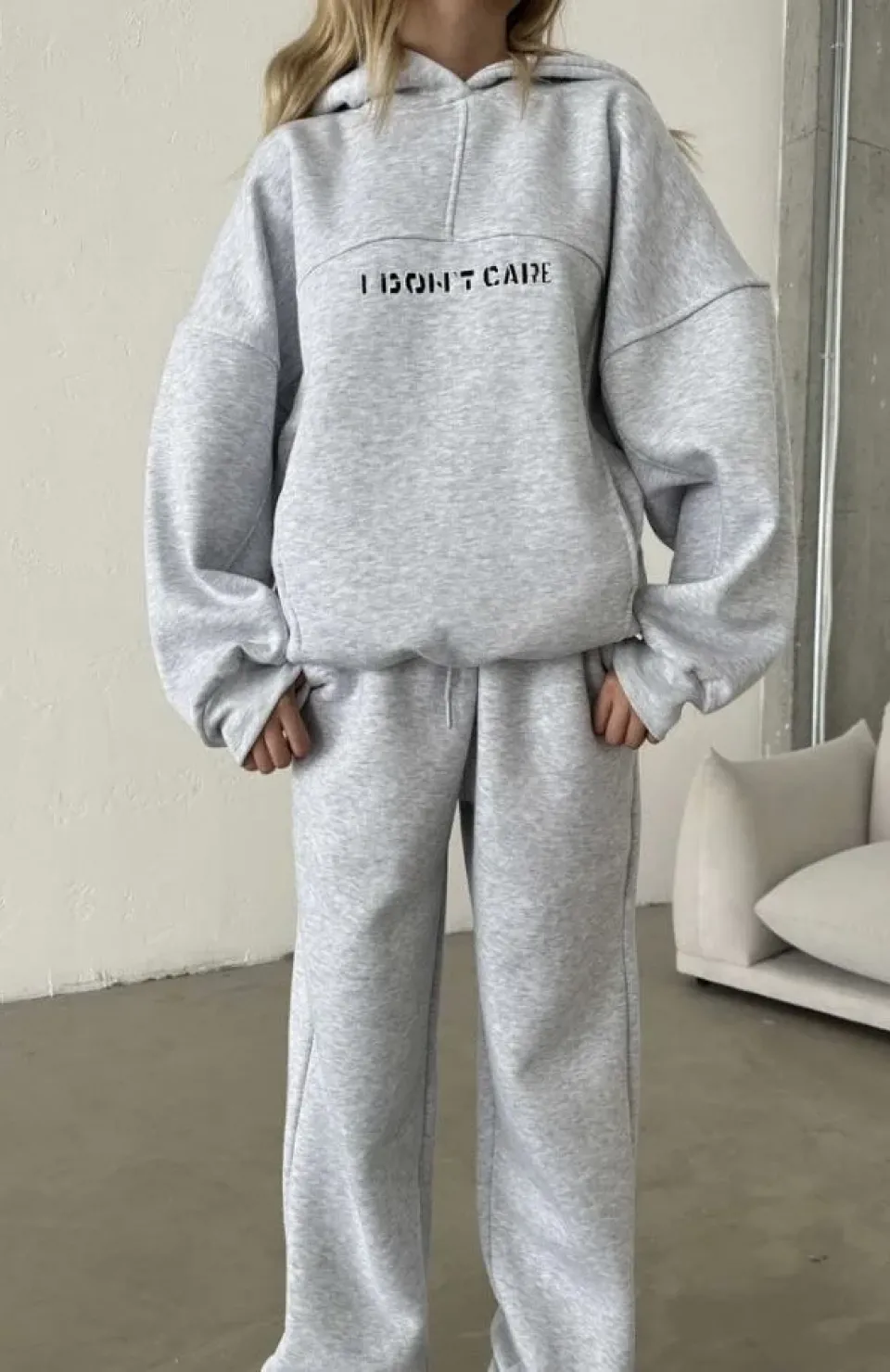 Nakış İşlemeli Üç İplik Sweat Takım- Gri