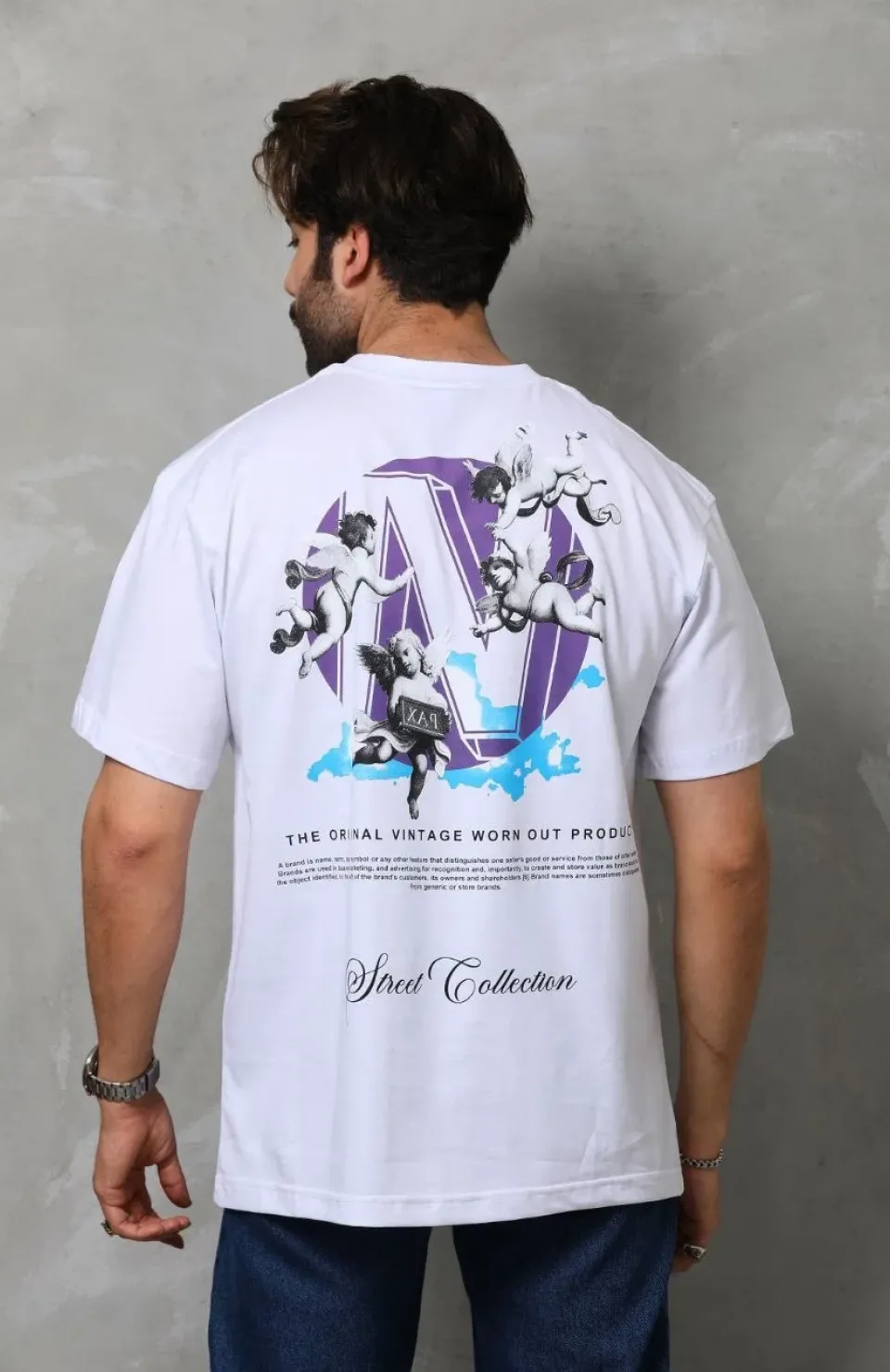 Unisex Bisiklet Yaka Baskılı Oversize T-Shirt - Beyaz Somersan Giyim | Kadın, Erkek ve Çocuk Moda