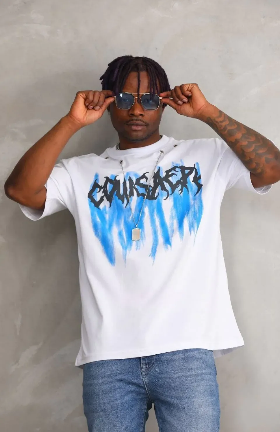 Unisex Oversize Kolye Dahil T-Shirt - Beyaz