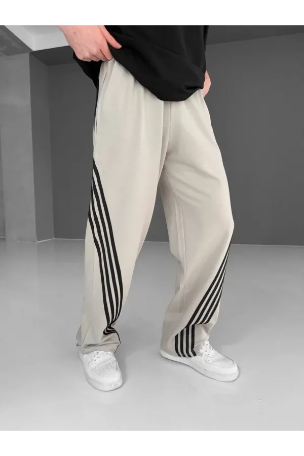 İki İplik Kumaş Şeritli Alt Esofman - Gri