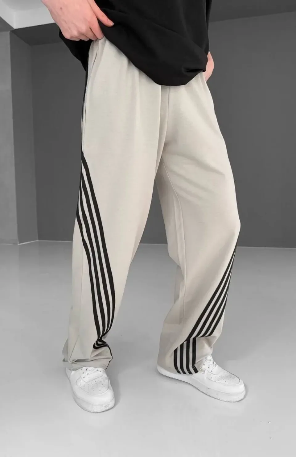 İki İplik Kumaş Şeritli Alt Esofman - Gri