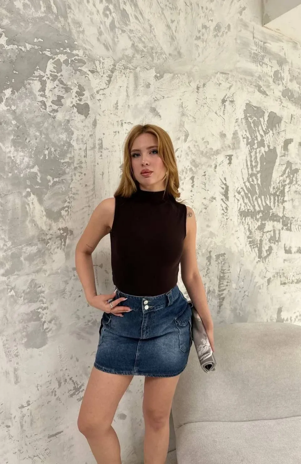 Kadın Kolsuz Yarım Bağazlı Badi bluz - Siyah