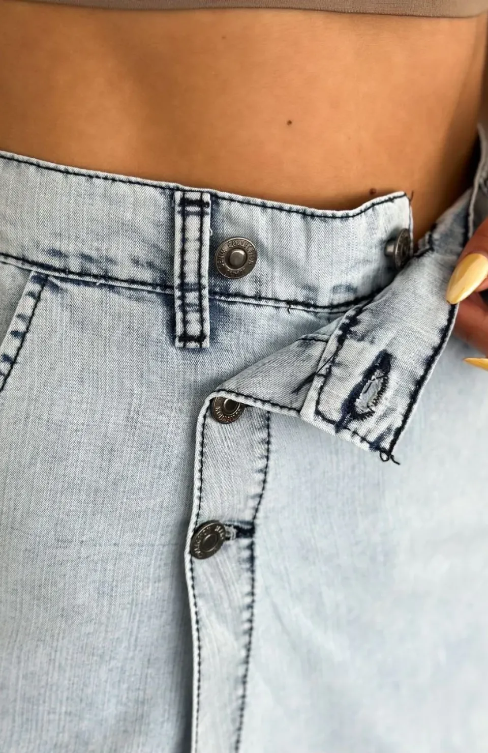 Kot Jeans Kesimetrik Kesim Cepli Şortlu Etek - Gri