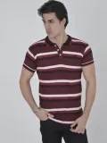 Erkek Yakalı Slim Fit Dokuma Çizgili T-Shirt - Bordo