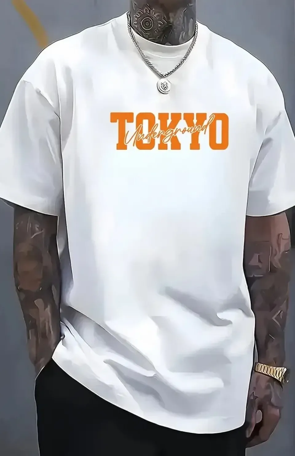 Erkek Turuncu Spor Araba Grafik Tişört - 