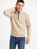 Erkek Dik Yaka Sweatshirt Dik Yaka Yarım Fermuarlı 3 İplik Şardonlu Pamuk Kumaş - Bej