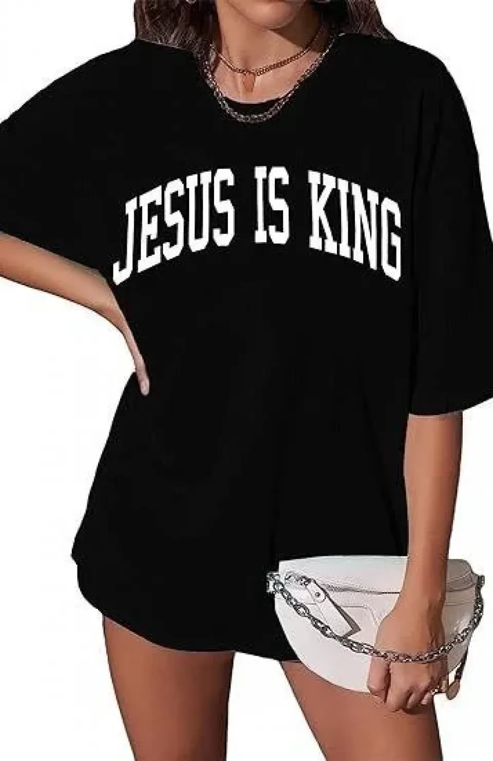 Kadın Bisiklet Yaka Kısa Kol Baskılı T-shirt - Siyah