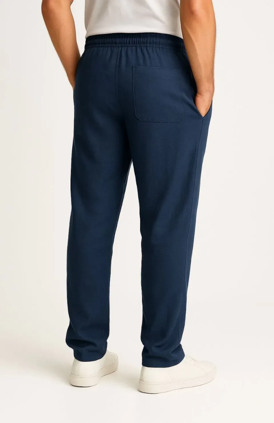 Erkek Keten Pantolon – Cepli, Beli Lastikli ve Bağcıklı, Nefes Alan Rahat Kalıp, Yazlık ve Baharlık Günlük Giyim, Şık & Konforlu Boru Paça Model - Lacivert