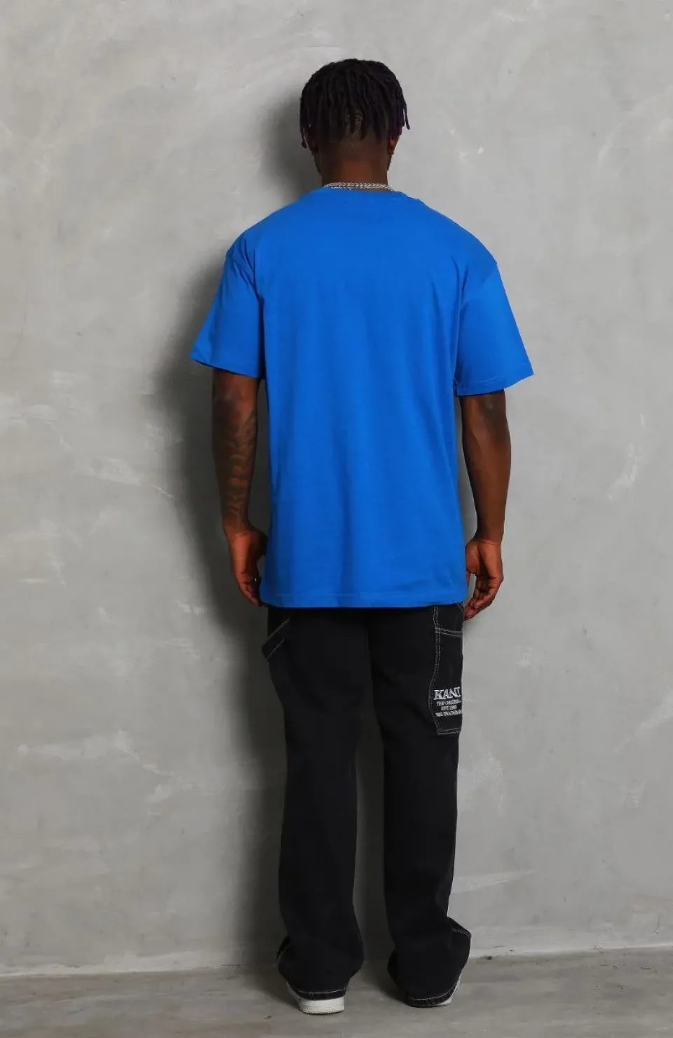 Unisex Oversize Düz Bisiklet Yaka T-Shirt - Mavi