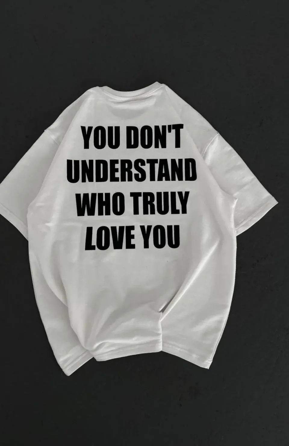 Unisex Bisiklet Yaka Baskılı Oversize T-Shirt - Beyaz