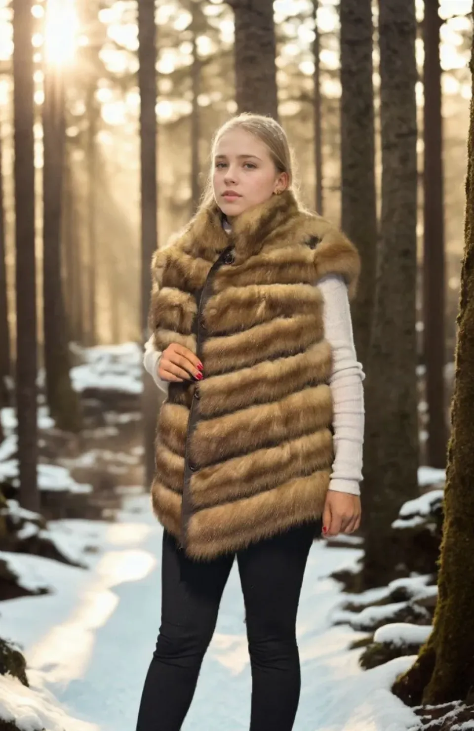 Kadın Kolsuz Hakiki Kürk - Kahve