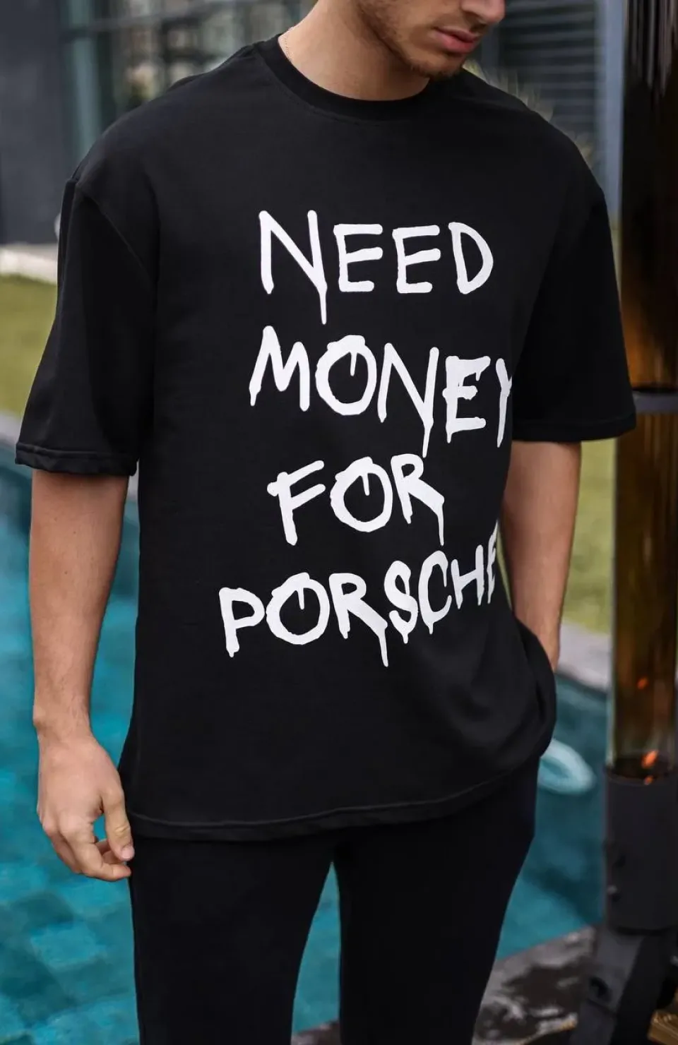 Unisex Bisiklet Yaka Baskılı Oversize T-Shirt - Siyah Somersan Giyim | Kadın, Erkek ve Çocuk Moda