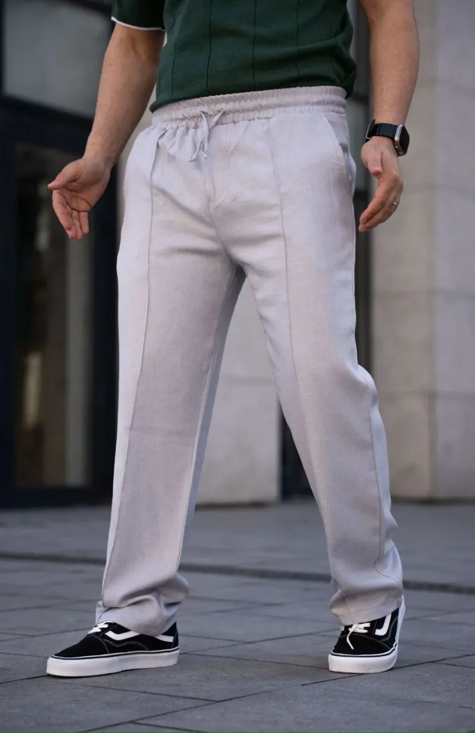 Erkek Keten Cepli Çıma Dikişli jogger Buggy Pantalon Rahat kalıp - Gri