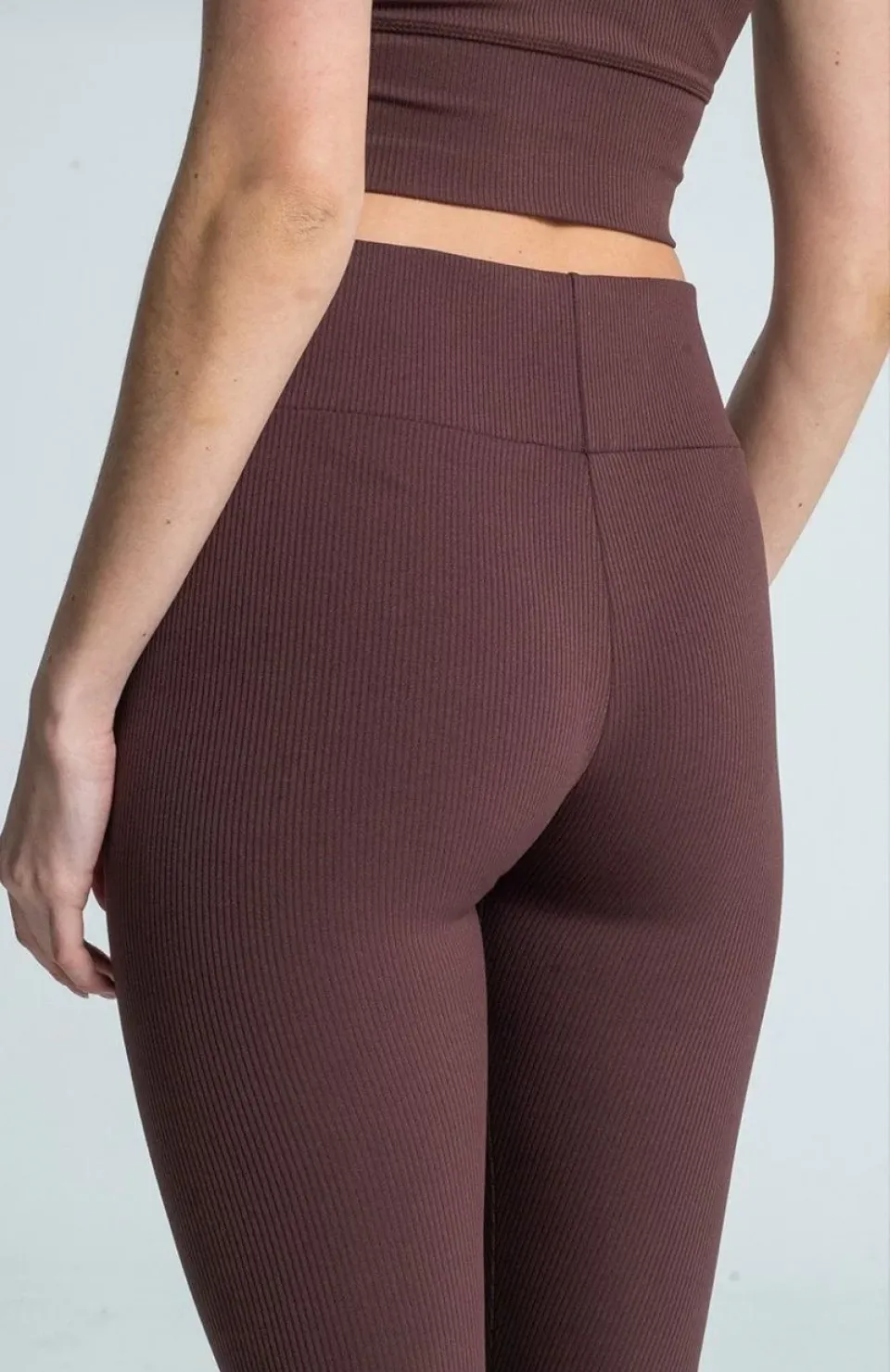 Kadın Yüksek Bel Fitilli Tayt - Kahverengi