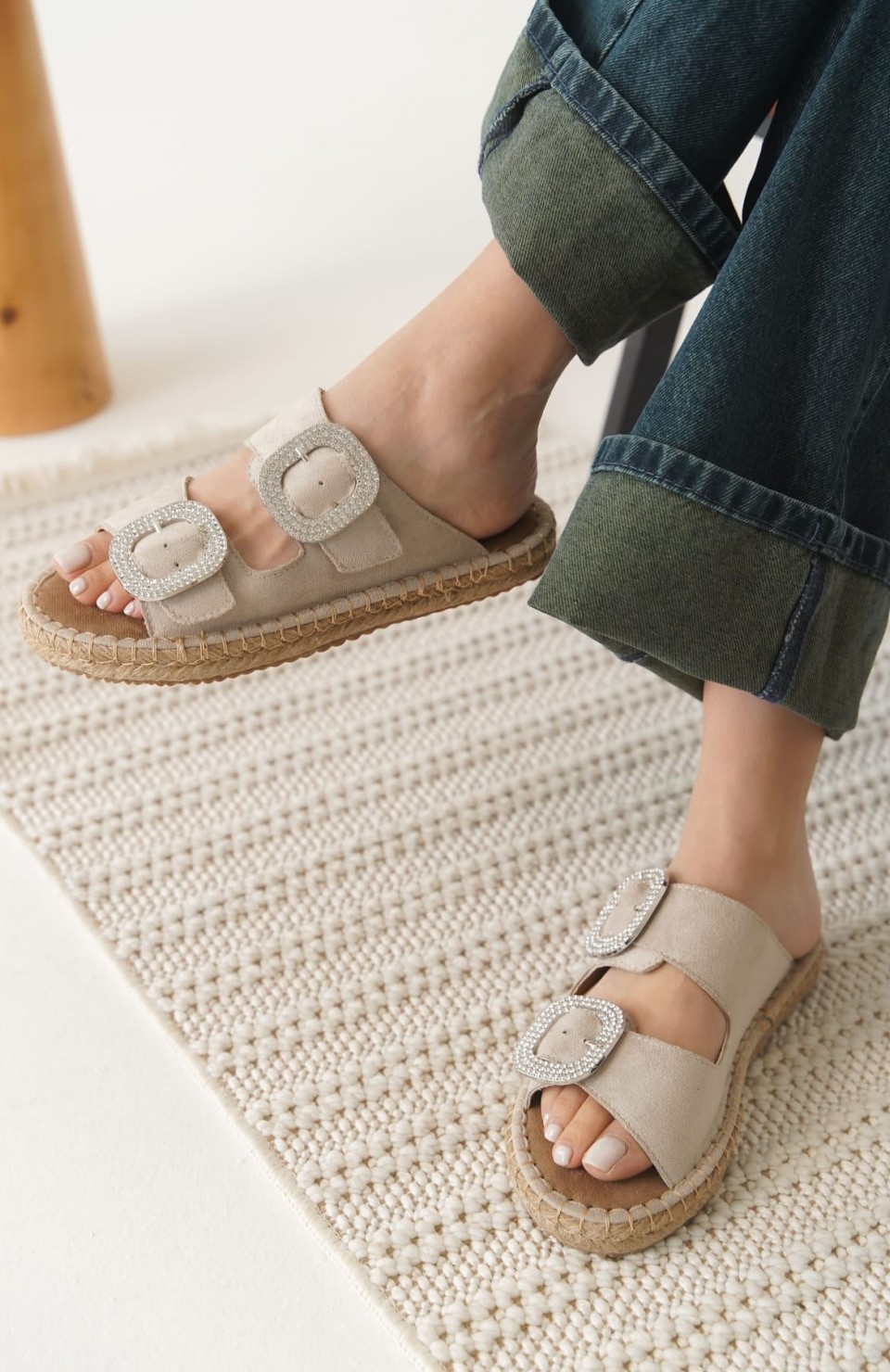 Süet Bej Taşlı Kadın Terlik TR35MY05B Somersan Giyim | Kadın, Erkek ve Çocuk Moda