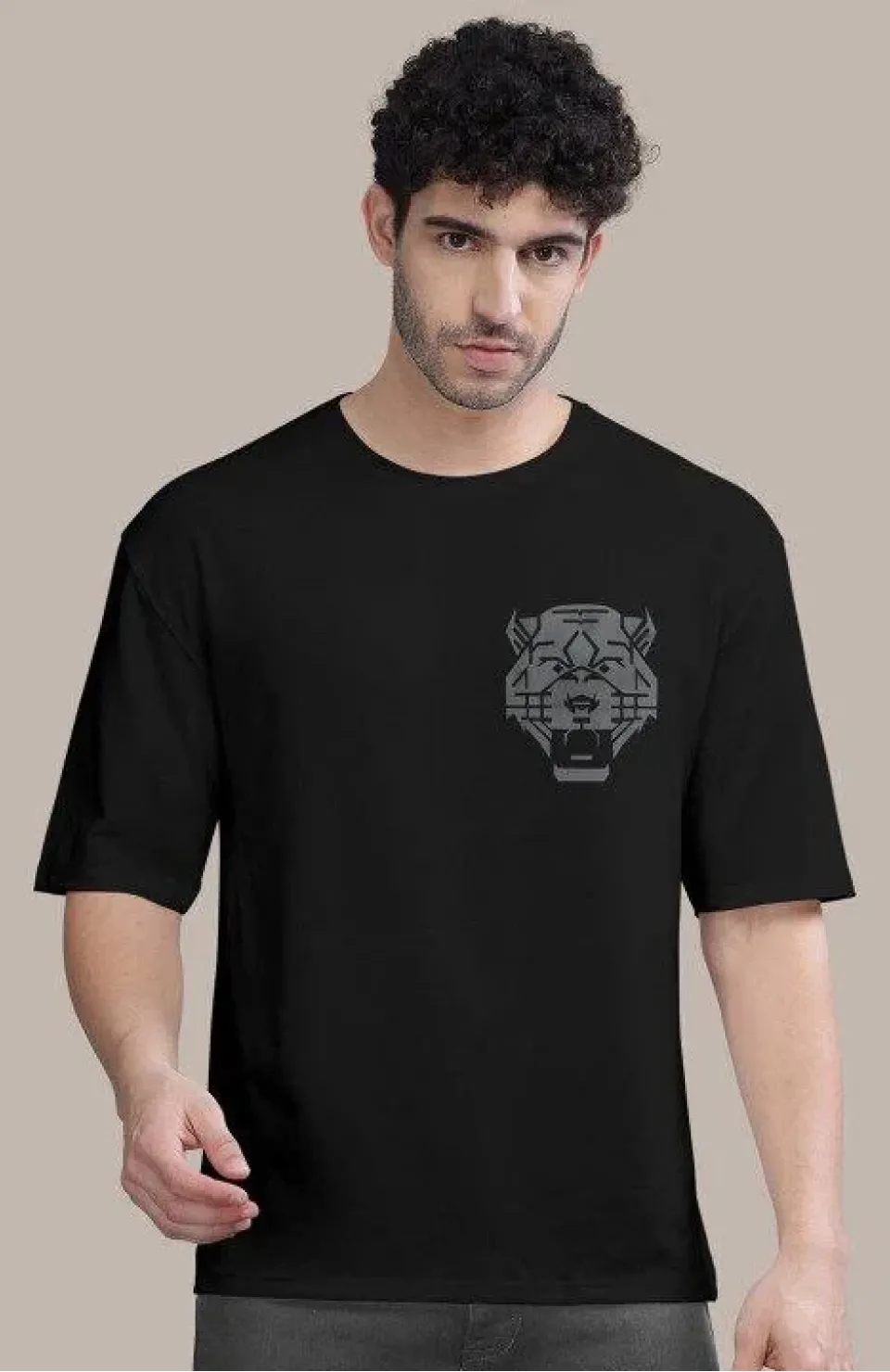 Erkek Baskılı Oversize T-shirt - Siyah