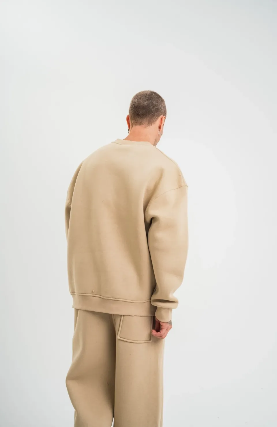 Uzun Kol Bisiklet Yaka Basic SweatShirt - Bej Somersan Giyim | Kadın, Erkek ve Çocuk Moda