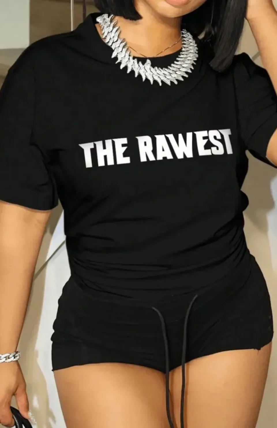 Kadın Baskılı Oversize T-shirt - Siyah