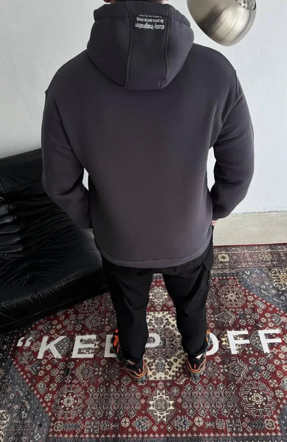 Üç İplik Kapşonlu Baskılı SweatShirt - Füme