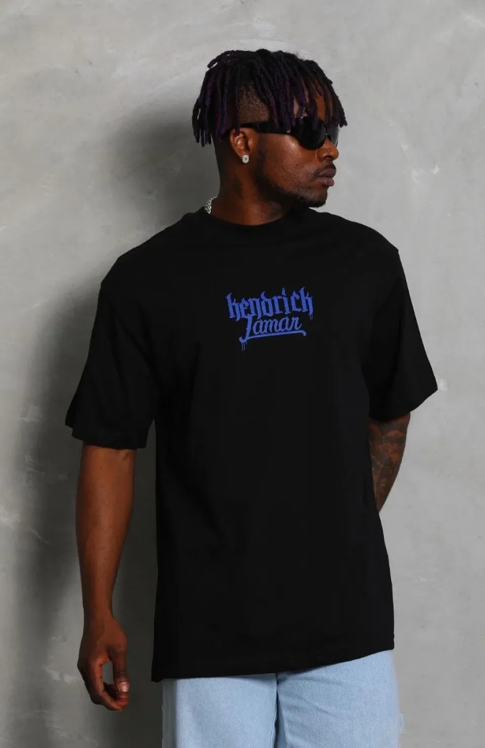 Unisex Oversize Baskılı Bisiklet Yaka T-Shirt - Siyah