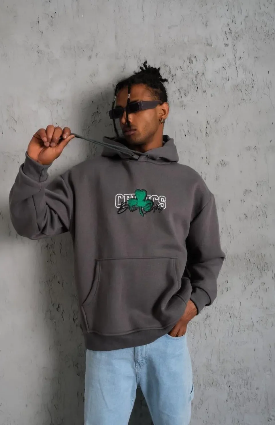 Erkek Baskılı Kapüşonlu ve Kordon İpli Sweat - Gri Somersan Giyim | Kadın, Erkek ve Çocuk Moda