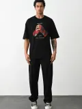 Unisex Baskılı Oversize T-Shirt - Siyah