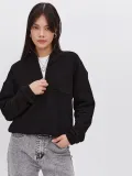 Oversize Yarım Farmuarlı Yakalı Basic SweatShirt - Siyah