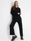 Uzun Kollu Organik Yıkanmış Kumaş Fitilli Pantolonlu Takım - Siyah Somersan Giyim | Kadın, Erkek ve Çocuk Moda