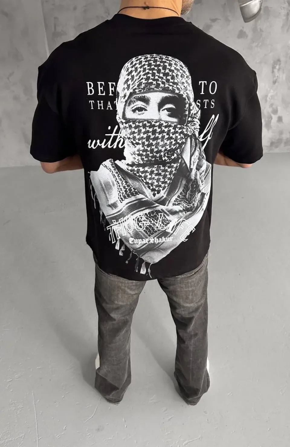 Unisex Baskılı Oversize T-Shirt - Siyah