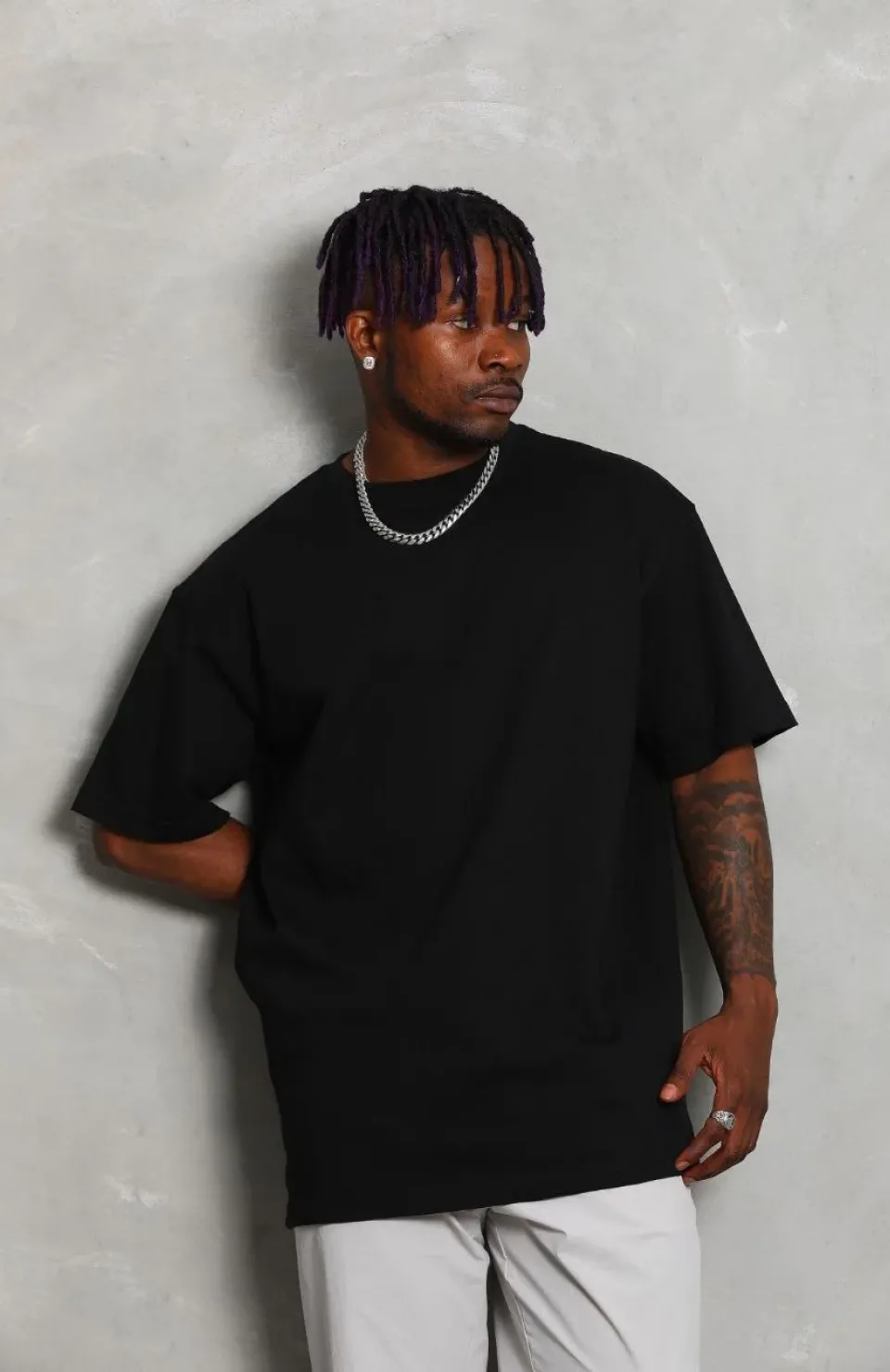 Unisex Oversize Düz Bisiklet Yaka T-Shirt - Siyah