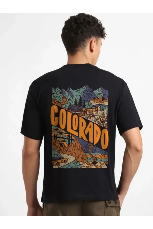 Erkek Baskılı Oversize T-shirt - Siyah