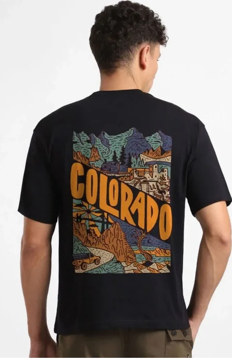 Erkek Baskılı Oversize T-shirt - Siyah