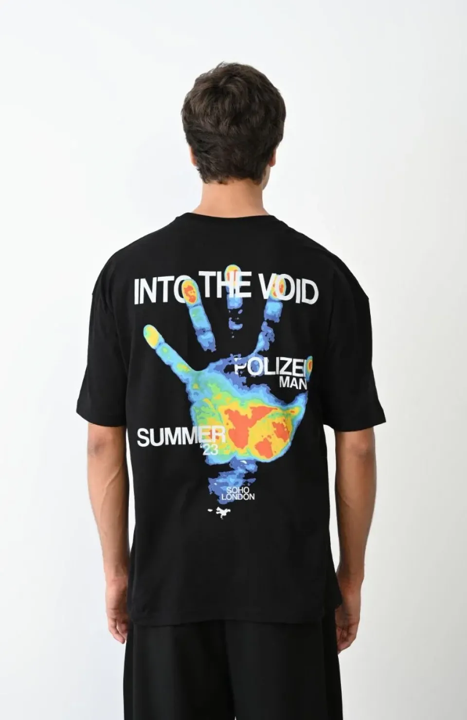 Unisex Bisiklet Yaka Baskılı Oversize T-Shirt - Siyah