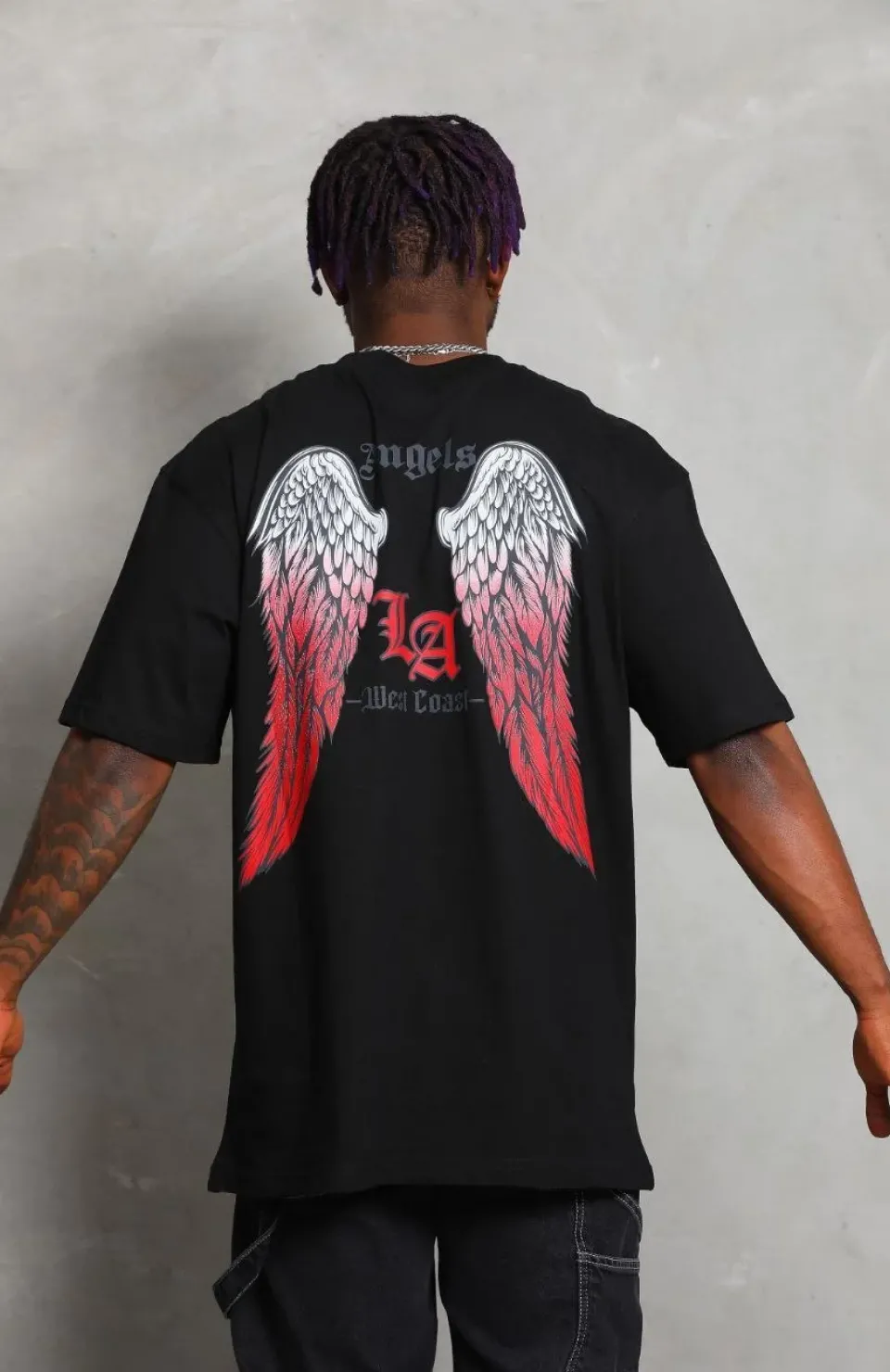 Unisex Oversize Baskılı Bisiklet Yaka T-Shirt - Siyah