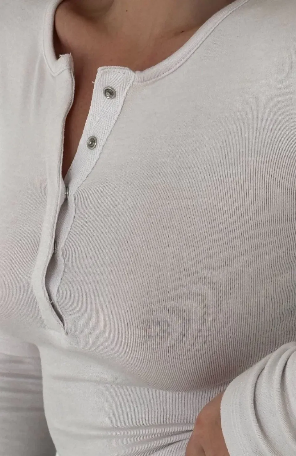 Cıt Cıt Detaylı Uzun Kollu Crop - Beyaz