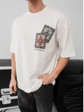 Erkek Baskılı Oversize T-shirt - Beyaz