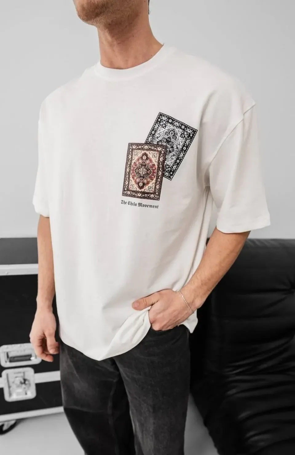 Erkek Baskılı Oversize T-shirt - Beyaz